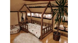 House bed Bella in Scandinavian style with barriers color Italian walnut